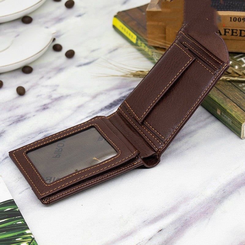 Mens Slim Bifold Wallet PU Leather RFID Blocking Black Brown Minimalist Card Holder