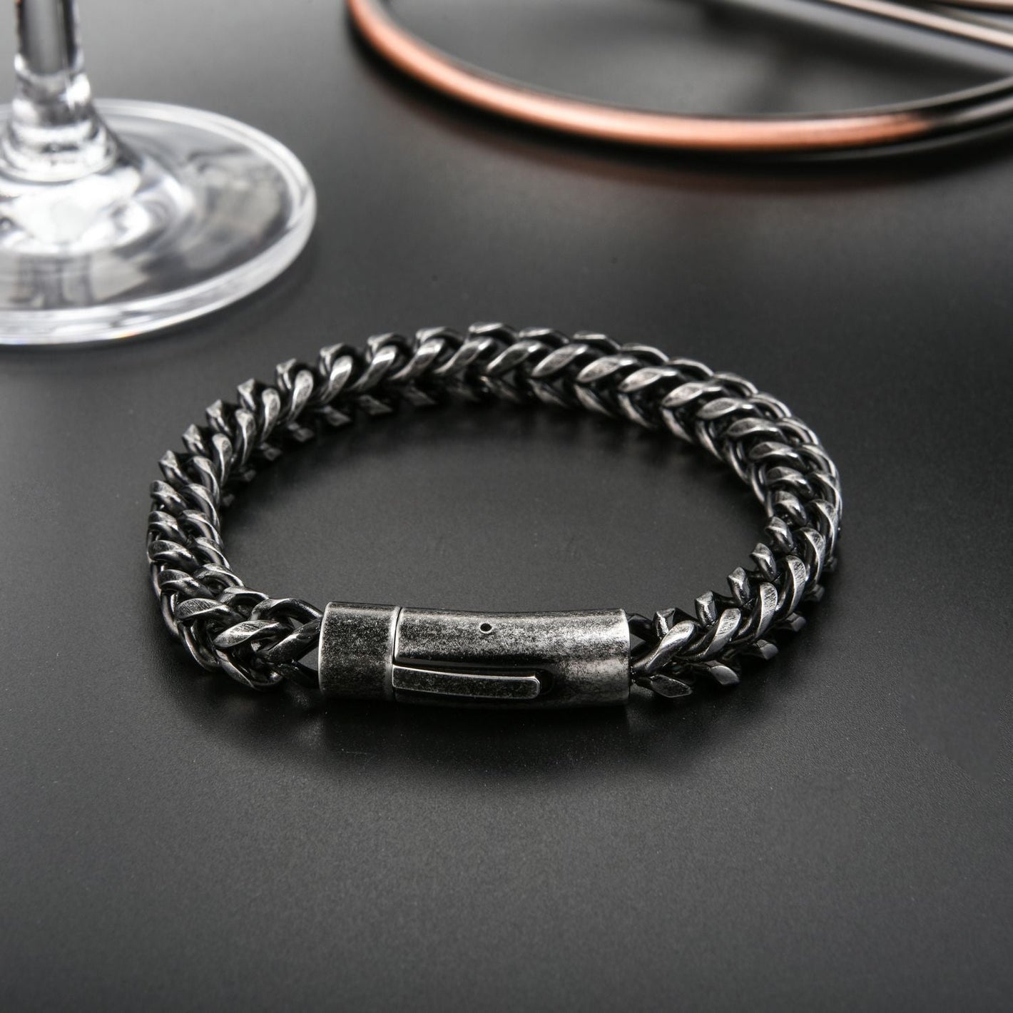 Men’s Stainless Steel Round Mill Simple Fashion Titanium Steel Vintage Bracelet - Men’s Titanium Steel Vintage