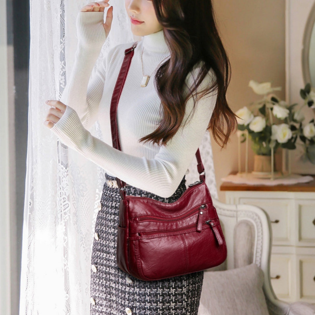 Messenger Bag Shoulder with Washed Soft Leather in Multiple Colors - Teleplus messenger bag shoulder washed soft leather