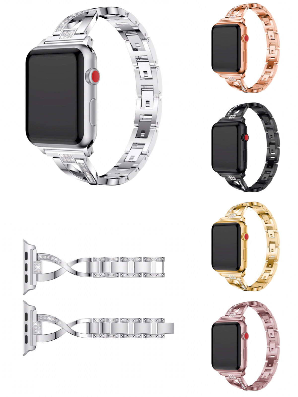 Metal Watch Strap in Silver Rose Gold Black and for Small Waist Watches - metal watch strap diamond small waist