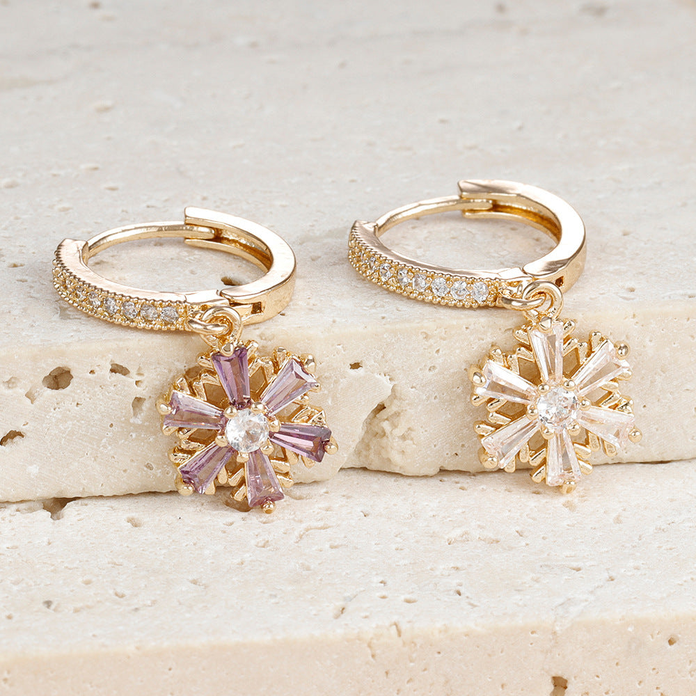 Electroplating Treatment Y76021 Gold White and Purple for Jewelry in the United States - Sparkling Snowflake Earrings