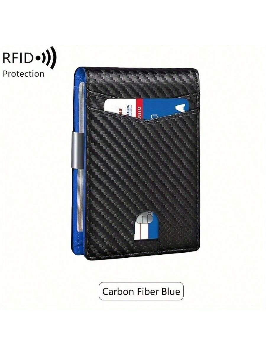 Microfiber Anti-Theft Card Holder with Carbon Fiber Black Design - Blue carbon fiber black blue