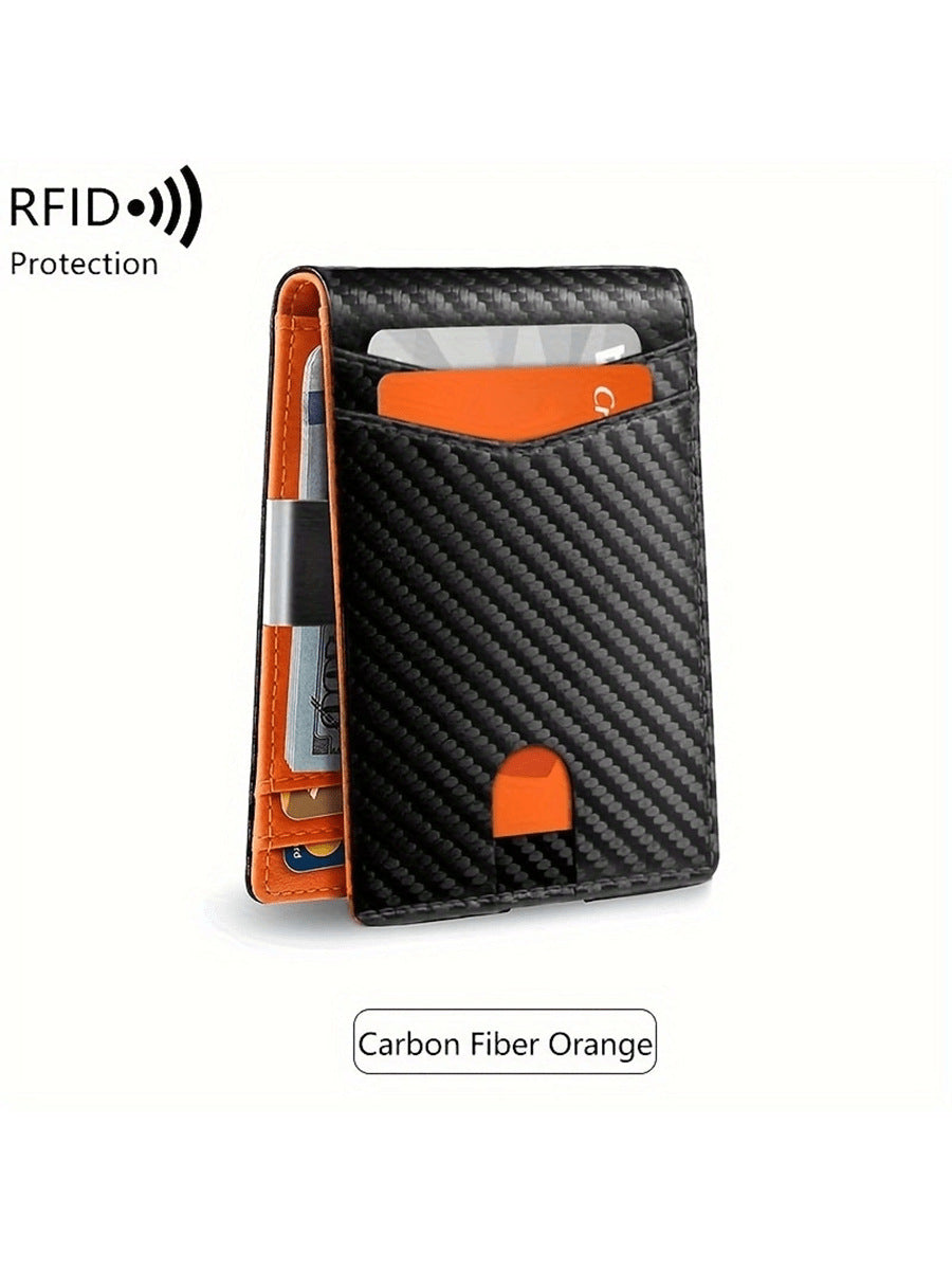 Microfiber Anti-Theft Card Holder with Carbon Fiber Black Design - Blue carbon fiber black blue