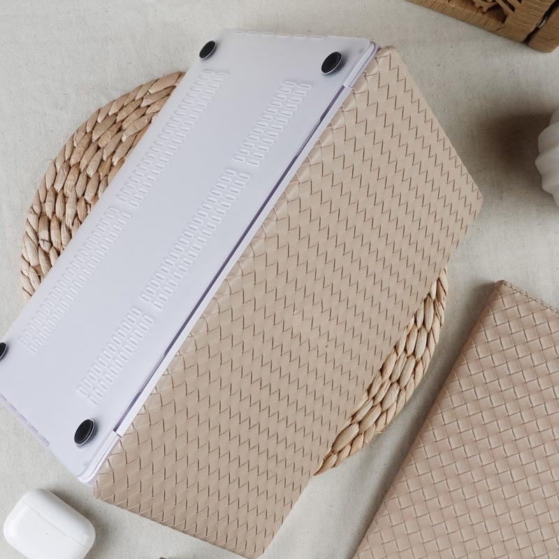 Milk Tea Color Leather Woven Computer Case - Sip in Style with Milk Tea Color Leather Case