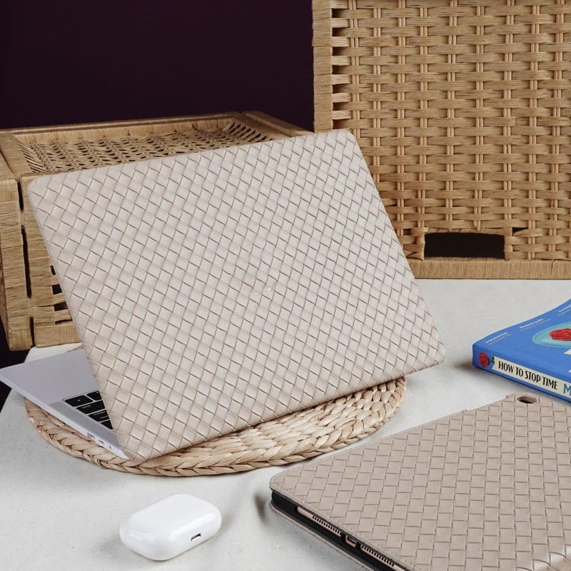 Milk Tea Color Leather Woven Computer Case - Sip in Style with Milk Tea Color Leather Case