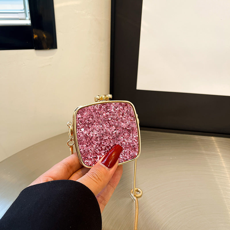 Mini Acrylic Female Fashionable Suitcase with Silver and Gold Accessories - mini acrylic female fashionable sequins