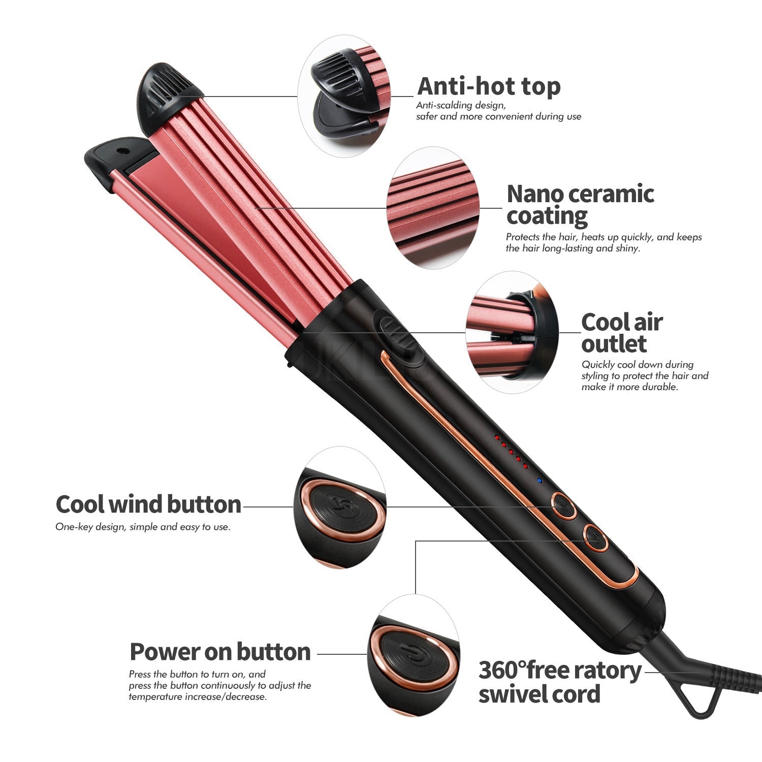 Mini Fashion Wet Dry Curling Iron with Tourmaline Ceramic Heating - mini fashion wet dry curling iron