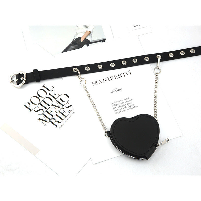 Mini Love Heart Belt Bag with Chain and Decoration for Stylish Accessory - Small Waists love heart belt decoration bag