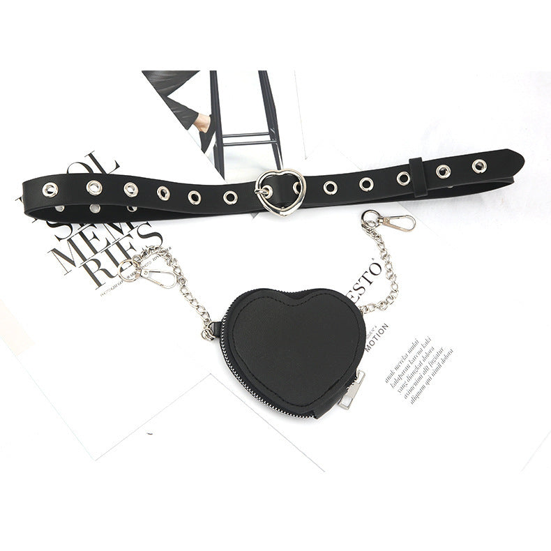 Mini Love Heart Belt Bag with Chain and Decoration for Stylish Accessory - Small Waists love heart belt decoration bag