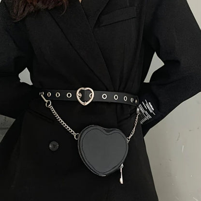 Mini Love Heart Belt Bag with Chain and Decoration for Stylish Accessory - Small Waists love heart belt decoration bag