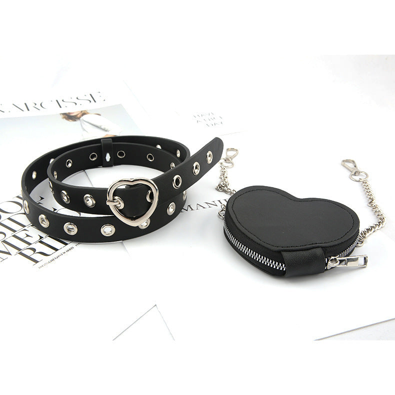 Mini Love Heart Belt Bag with Chain and Decoration for Stylish Accessory - Small Waists love heart belt decoration bag