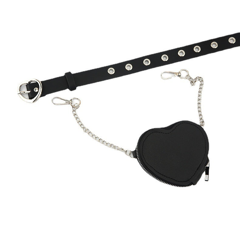 Mini Love Heart Belt Bag with Chain and Decoration for Stylish Accessory - Small Waists love heart belt decoration bag