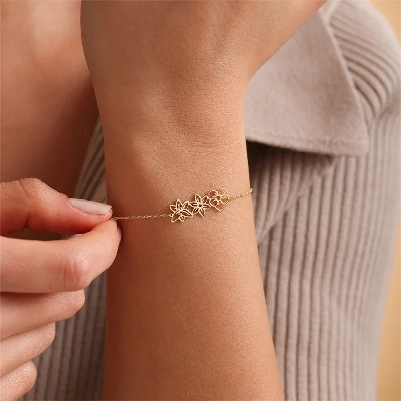 Minimalist And Versatile Flower Bracelet Born In December - Minimalist Flower Combo Bracelet for December Birthdays