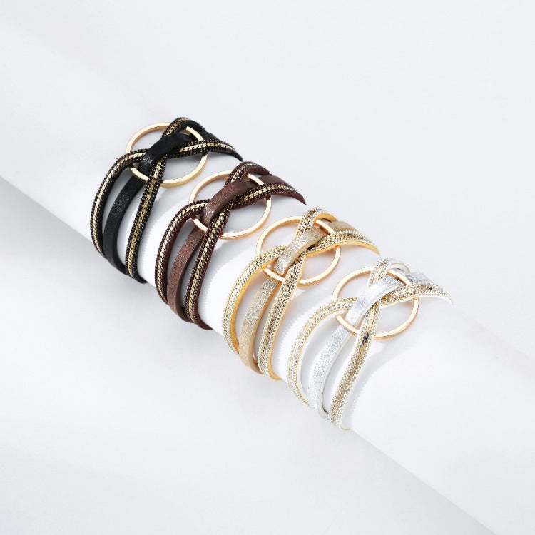 Minimalist Multi-layer Geometric Ring Magnetic Snap Leather Bracelet - Minimalist Geometric Magnetic Snap Leather