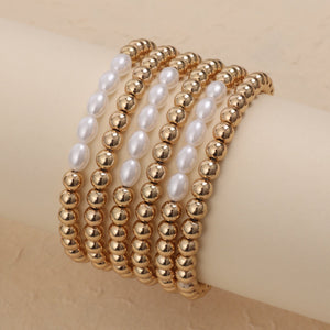 Minimalist Style Pearl Cold Style Geometric Round Bead Splicing Metal Bracelet - Minimalist Pearl Geometric Round Bead