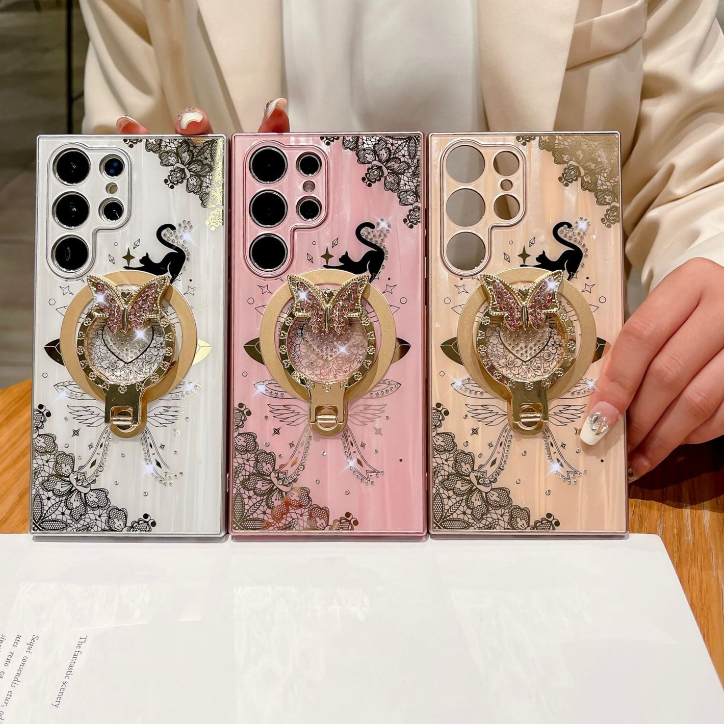 Cute Japanese and Korean Style Fall Protection Bracket for Phone Cases - Butterfly Bling Case Glamorous Goofballs