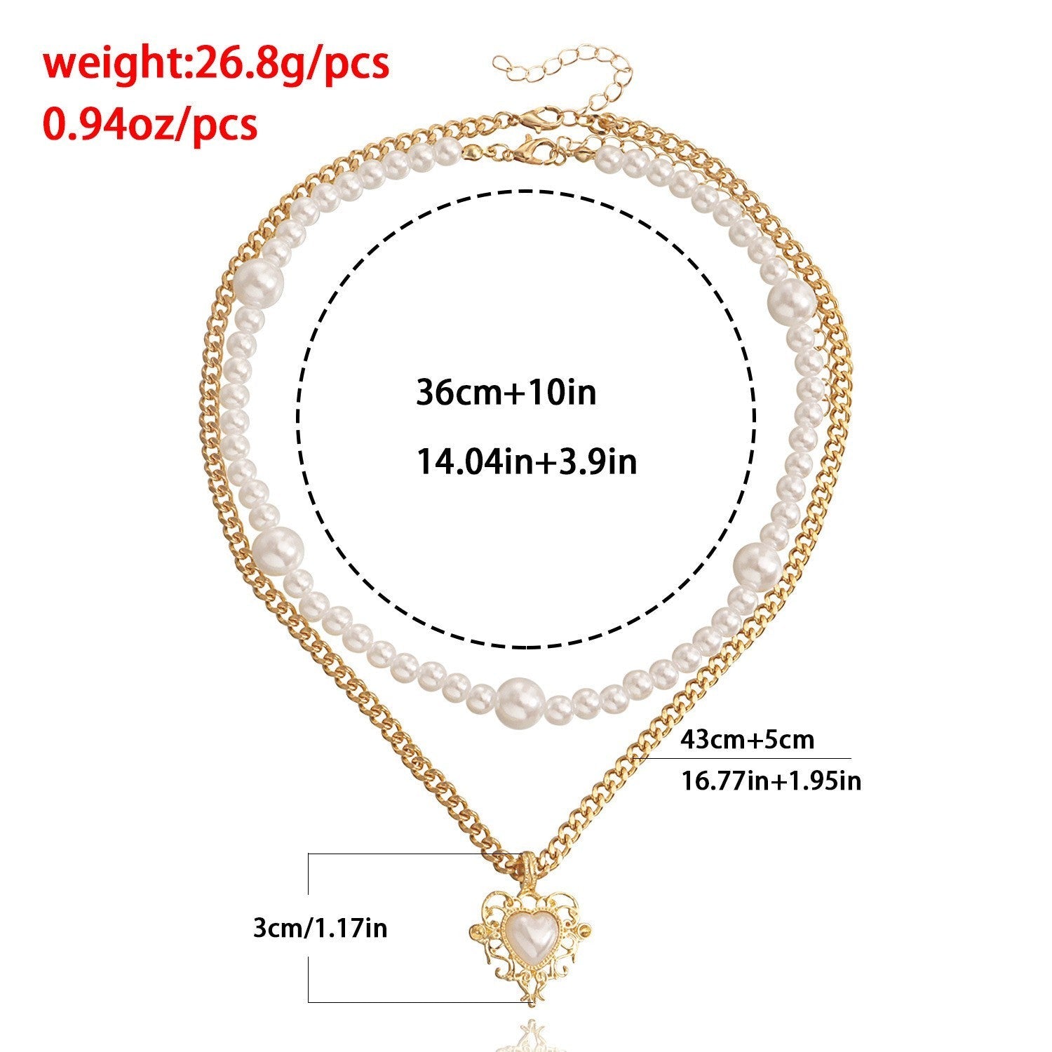 Minimally Designed French Double-layer Layered Heart-shaped Necklace For Women With Niche Design Pearl Contrasting