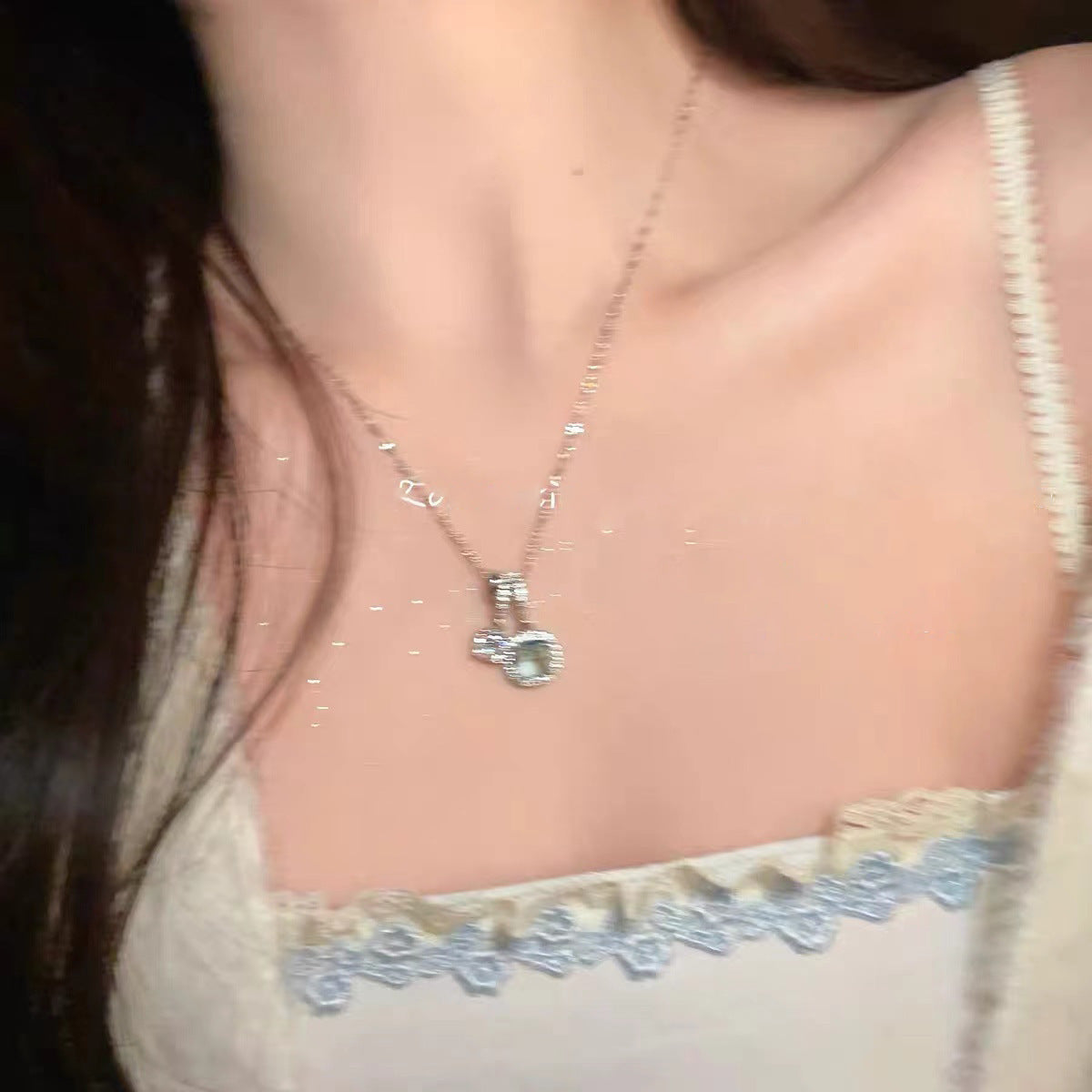 Blue Zircon Necklace with Crystal Sugar Water and Mint Design - mint crystal sugar blue zircon necklace water