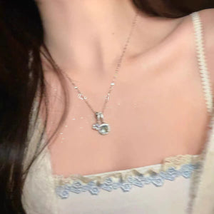 Blue Zircon Necklace with Crystal Sugar Water and Mint Design - mint crystal sugar blue zircon necklace water