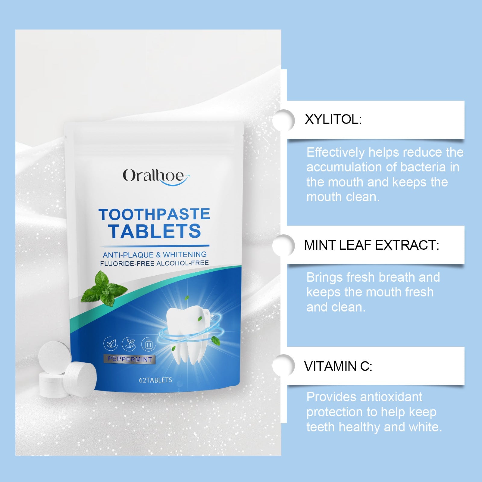 Mint Dental Whitening Tablets Oral Care Beauty and Health Supplies