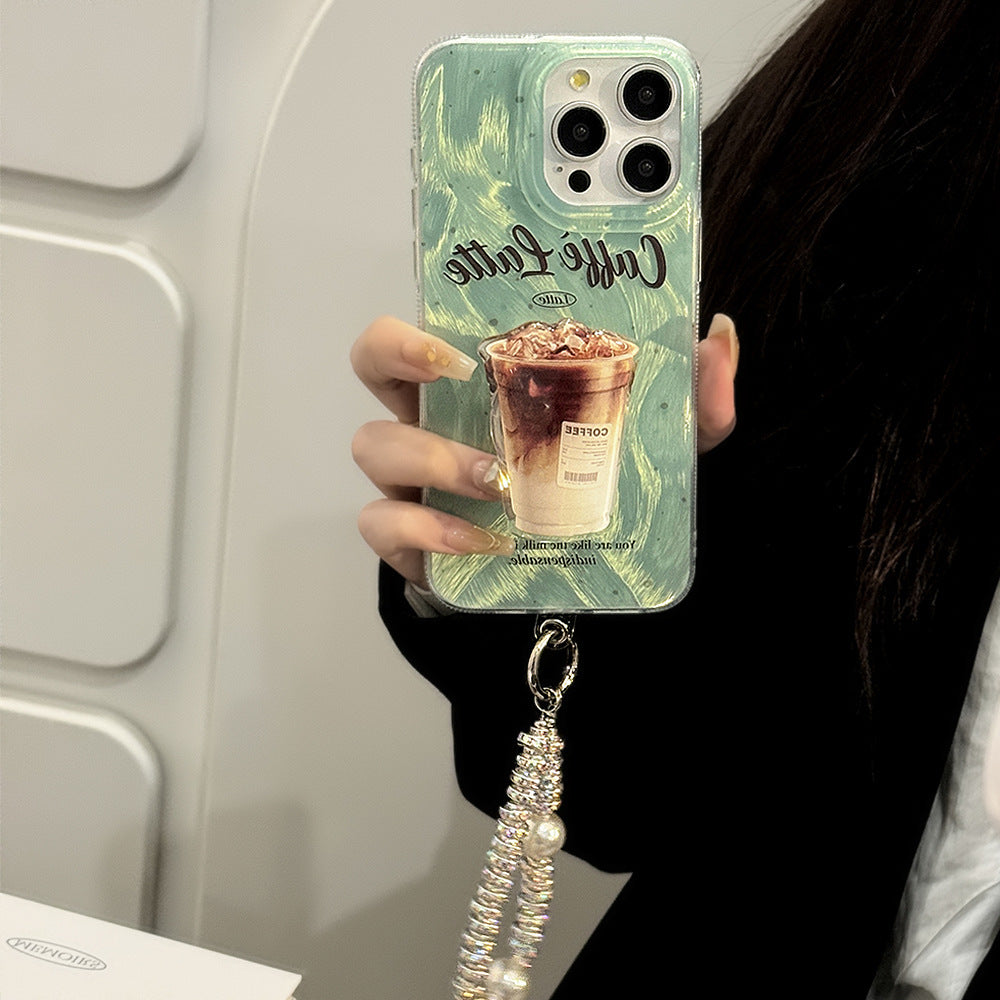 Silver Latte Coffee Bracelet with Green Splash Ink and Rhinestone Details - Mint Phone Case for Lovers mint green