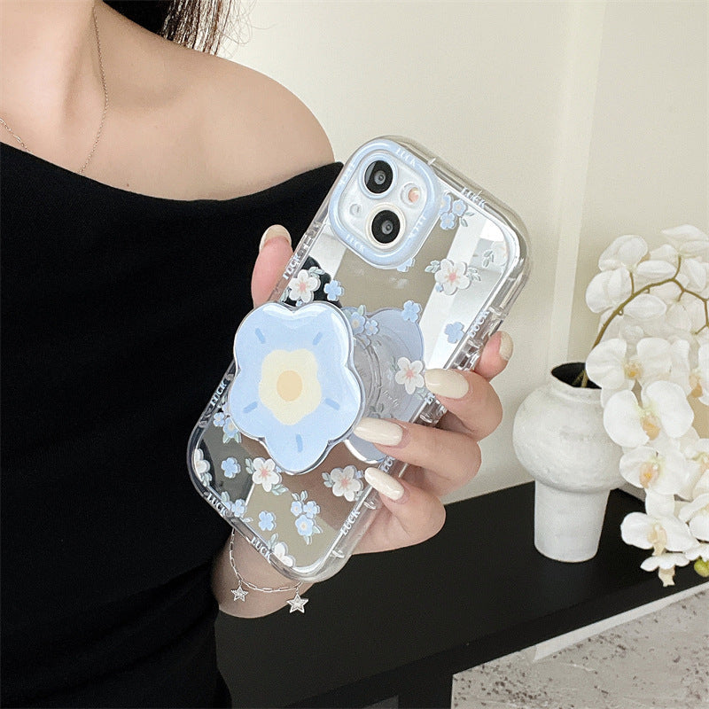 Mirror Blue Flower Phone Case for iPhone 11 12 13 14 Models - Teleplus mirror blue flower phone case