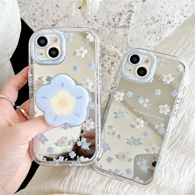 Mirror Blue Flower Phone Case for iPhone 11 12 13 14 Models - Teleplus mirror blue flower phone case