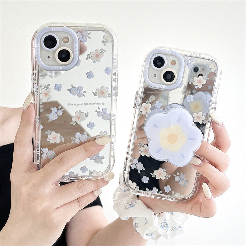 Mirror Blue Flower Phone Case for iPhone 11 12 13 14 Models - Teleplus mirror blue flower phone case