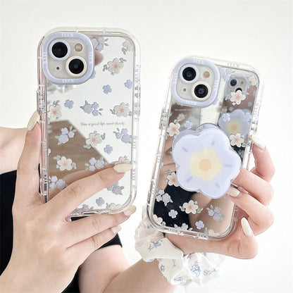 Mirror Blue Flower Phone Case for iPhone 11 12 13 14 Models - Teleplus mirror blue flower phone case