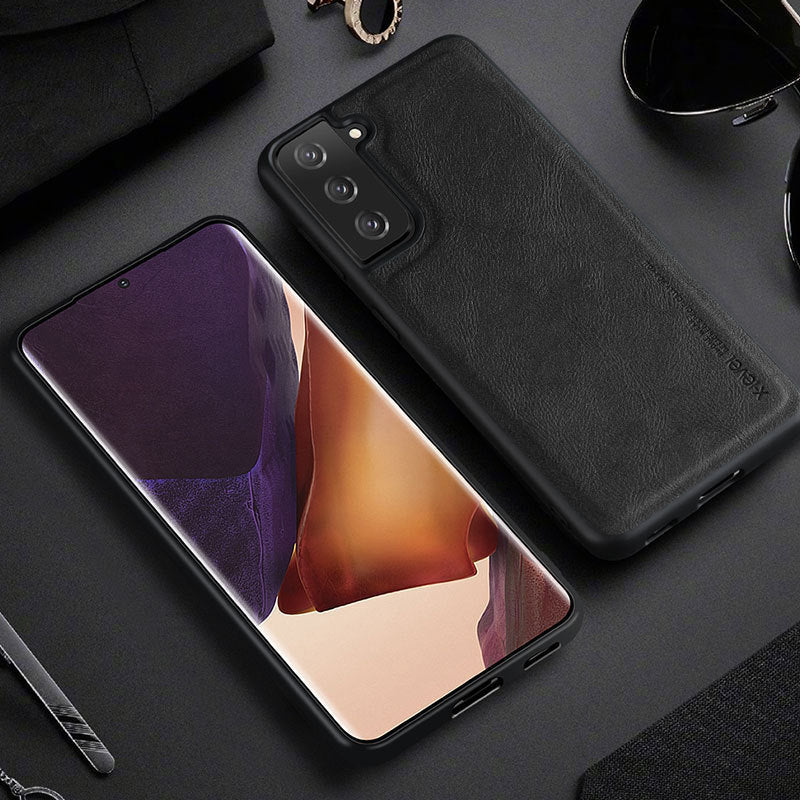 Plain Leather Protective Cover for Samsung Back Phone Case in Solid Colors - S21 Fe leather case protective cover plain