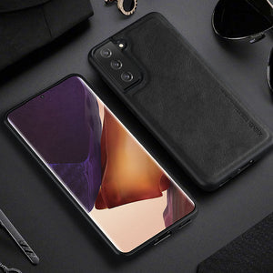 Mobile Phone Case S21Fe Plain Leather Crazy Horse Pattern Sticker Leather Case S21 Protective Cover - Plain Leather