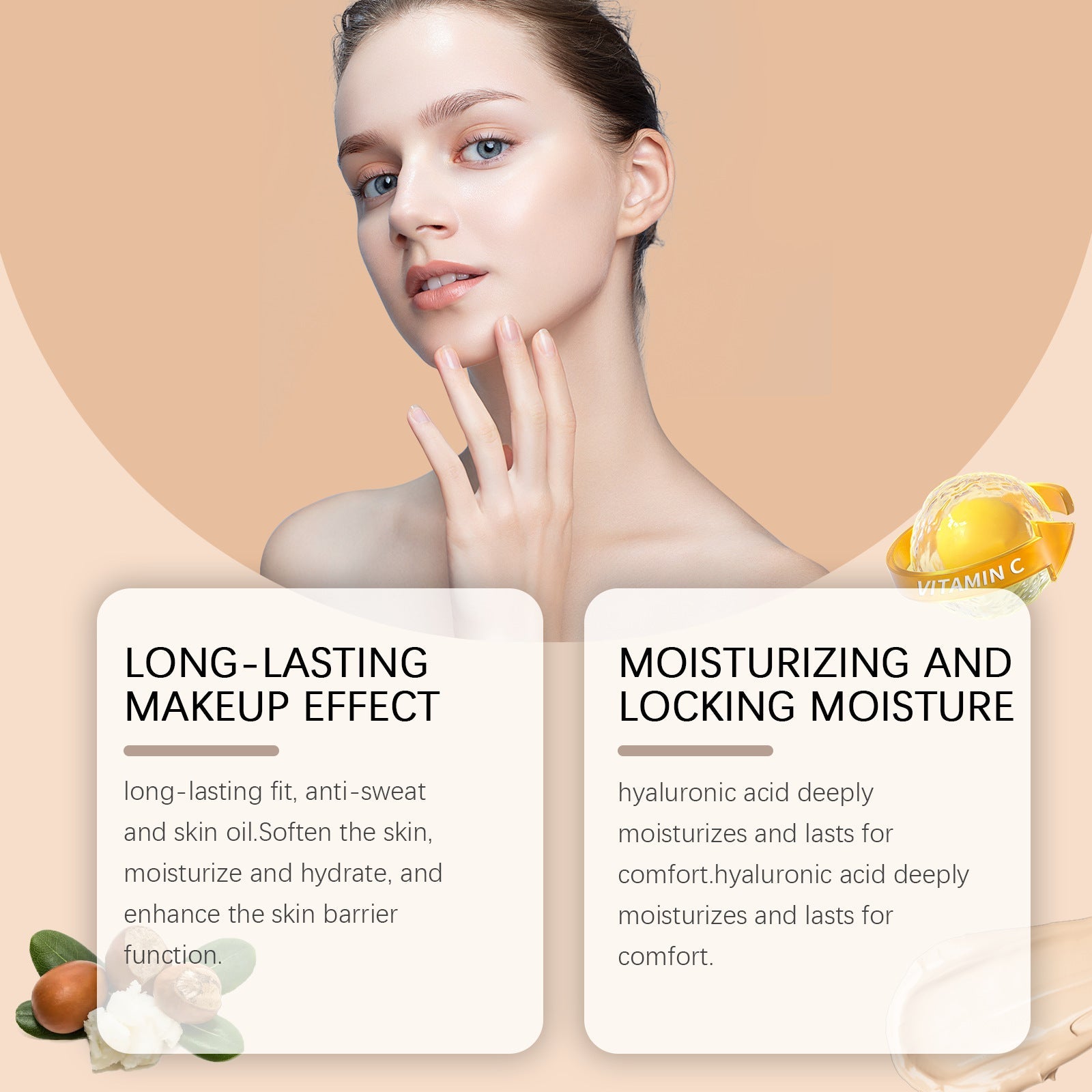 Moisturizing Concealing Foundation Long Lasting with Hyaluronic Acid and Vitamin C - Teleplus moisturizing concealing