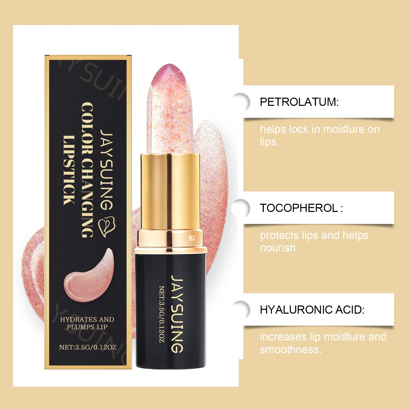 Moisturizing Hyaluronic Acid Lipstick with Vitamin E and Jojoba Oil - hyaluronic acid lipstick jojoba oil