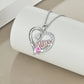 Mom Necklace S925 Sterling Silver Heart CZ Pink Stone Love Mum Pendant Birthstone Jewelry for Women Mother Gifts