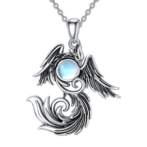 Moonstone Phoenix Necklace 925 Sterling Silver as Gifts for Women and Men - Feather Your Neck with a Moonstone Phoenix