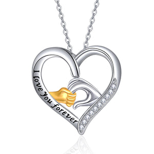 Mother and Child Hands Love Heart Pendant Necklace Jewelry for Women I Love You Forever - Heartfelt Bling for Moms