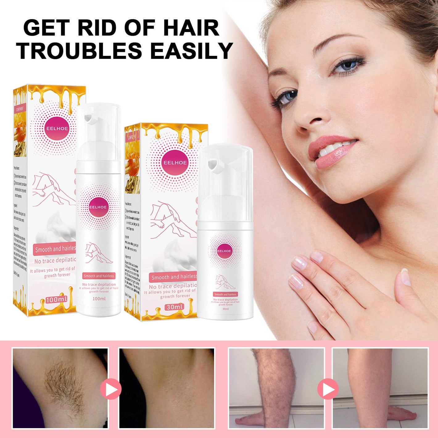 Honey Hair Removal Spray 30ml and 100ml for Effective - Sweet Escape Removes All honey hair removal spray removes