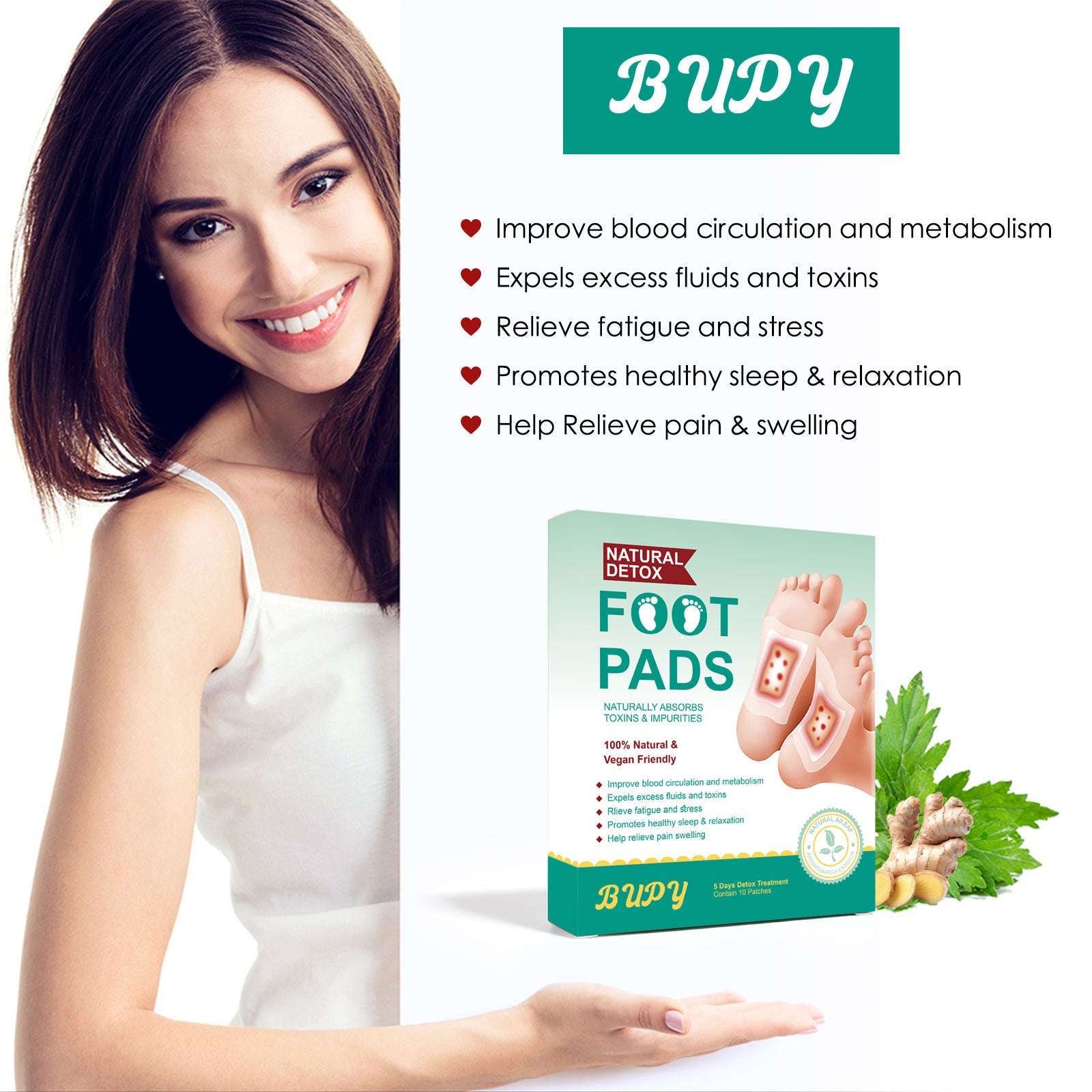 Mugwort and Ginger Foot Patches for All Skin Types 10 Piece Set - foot patches ginger skin types