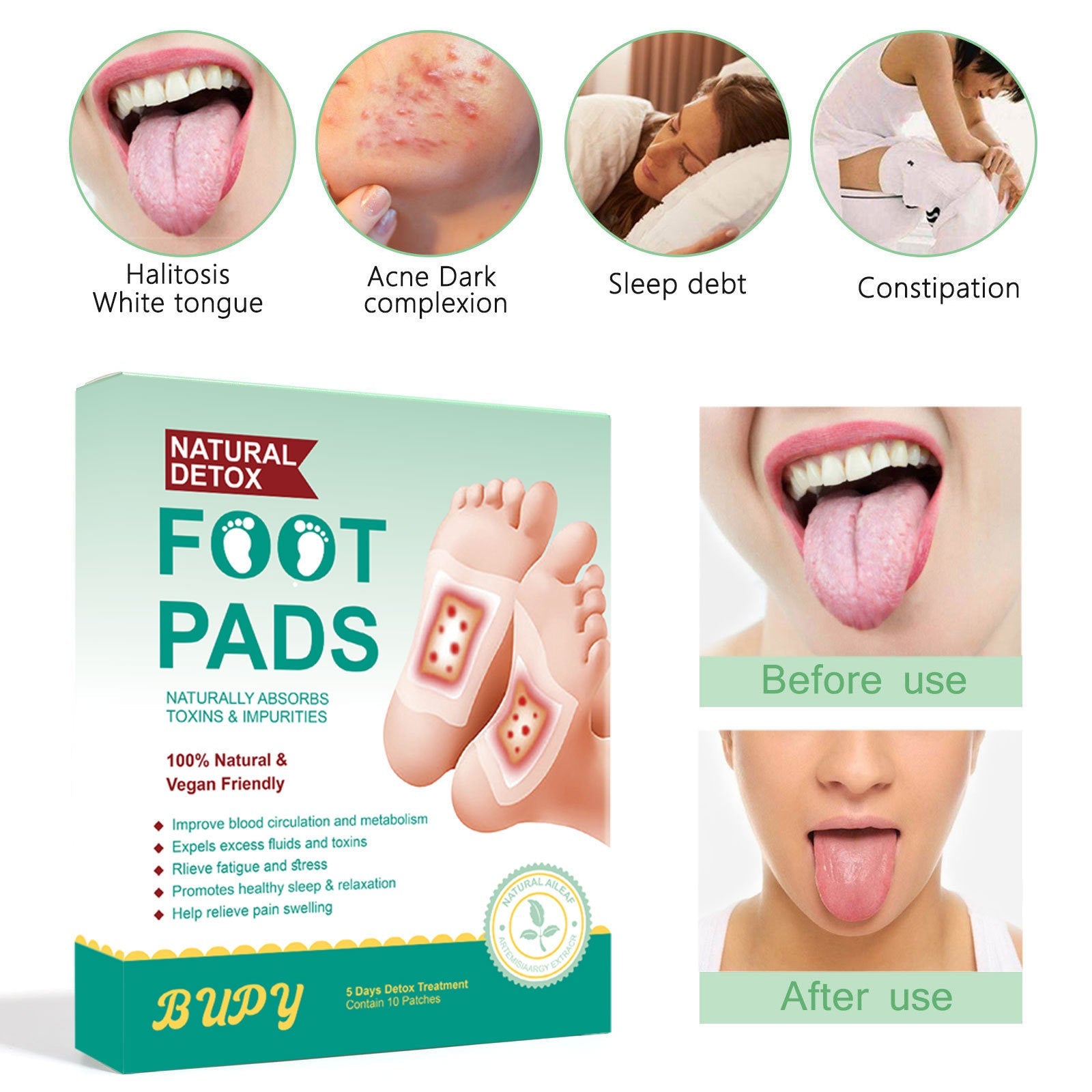 Mugwort and Ginger Foot Patches for All Skin Types 10 Piece Set - foot patches ginger skin types