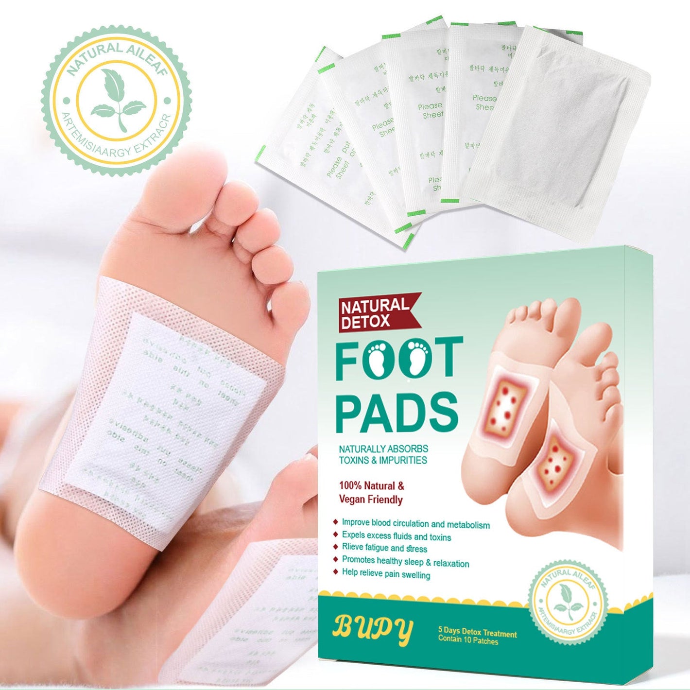 Mugwort and Ginger Foot Patches for All Skin Types 10 Piece Set - foot patches ginger skin types