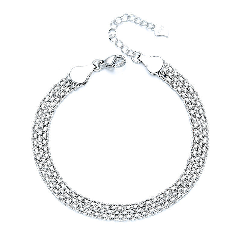 Multi-layer Lace Woven Round Beads Chain Bracelet - Multi-layer Lace Woven Chain Bracelet in White Gold