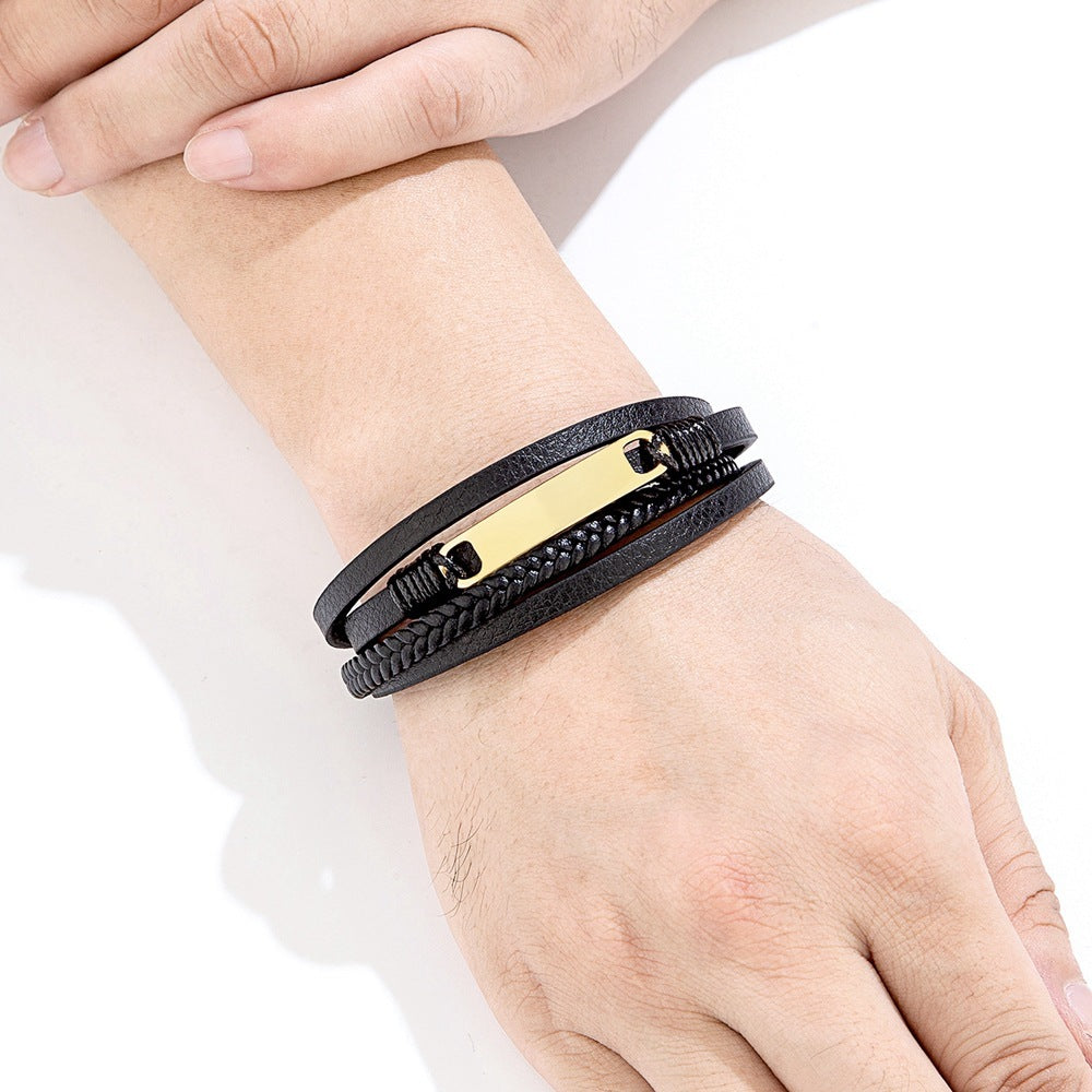 Multi-layer Woven Leather Bracelet Magnetic Buckle Stainless Steel Bracelet - Multi-layer Woven Leather Stainless Steel