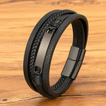 Multi-layer Woven Leather Bracelet Magnetic Buckle Stainless Steel Bracelet - Multi-layer Woven Leather Stainless Steel