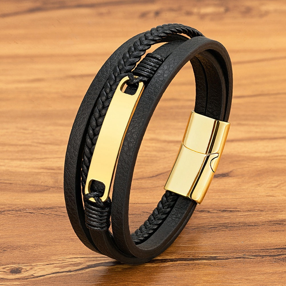 Multi-layer Woven Leather Bracelet Magnetic Buckle Stainless Steel Bracelet - Multi-layer Woven Leather Stainless Steel