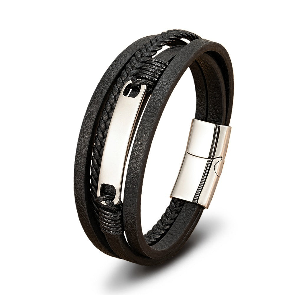 Multi-layer Woven Leather Bracelet Magnetic Buckle Stainless Steel Bracelet - Multi-layer Woven Leather Stainless Steel