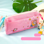 Multi-Purpose Large-Capacity Canvas Pencil Case Cute - Pencil Case Parade with Pink Cat and Colorful Bears