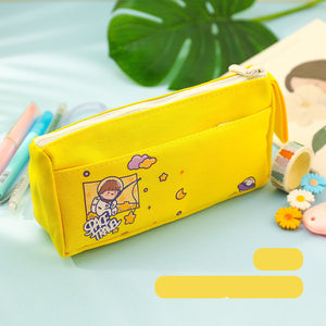 Multi-Purpose Large-Capacity Canvas Pencil Case Cute - Pencil Case Parade with Pink Cat and Colorful Bears