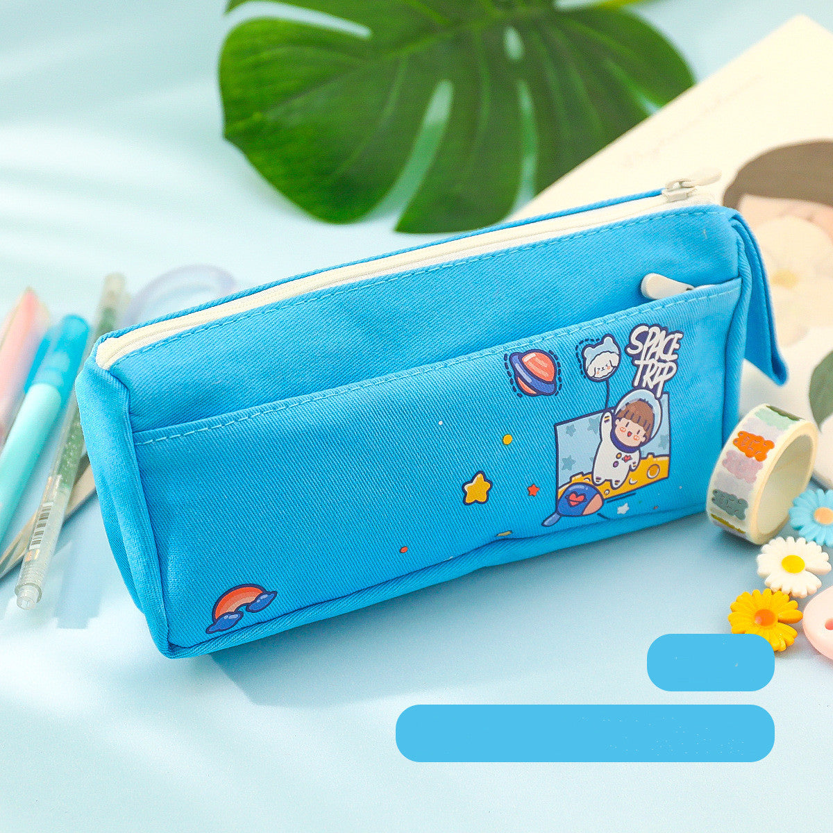 Multi-Purpose Large-Capacity Canvas Pencil Case Cute - Pencil Case Parade with Pink Cat and Colorful Bears