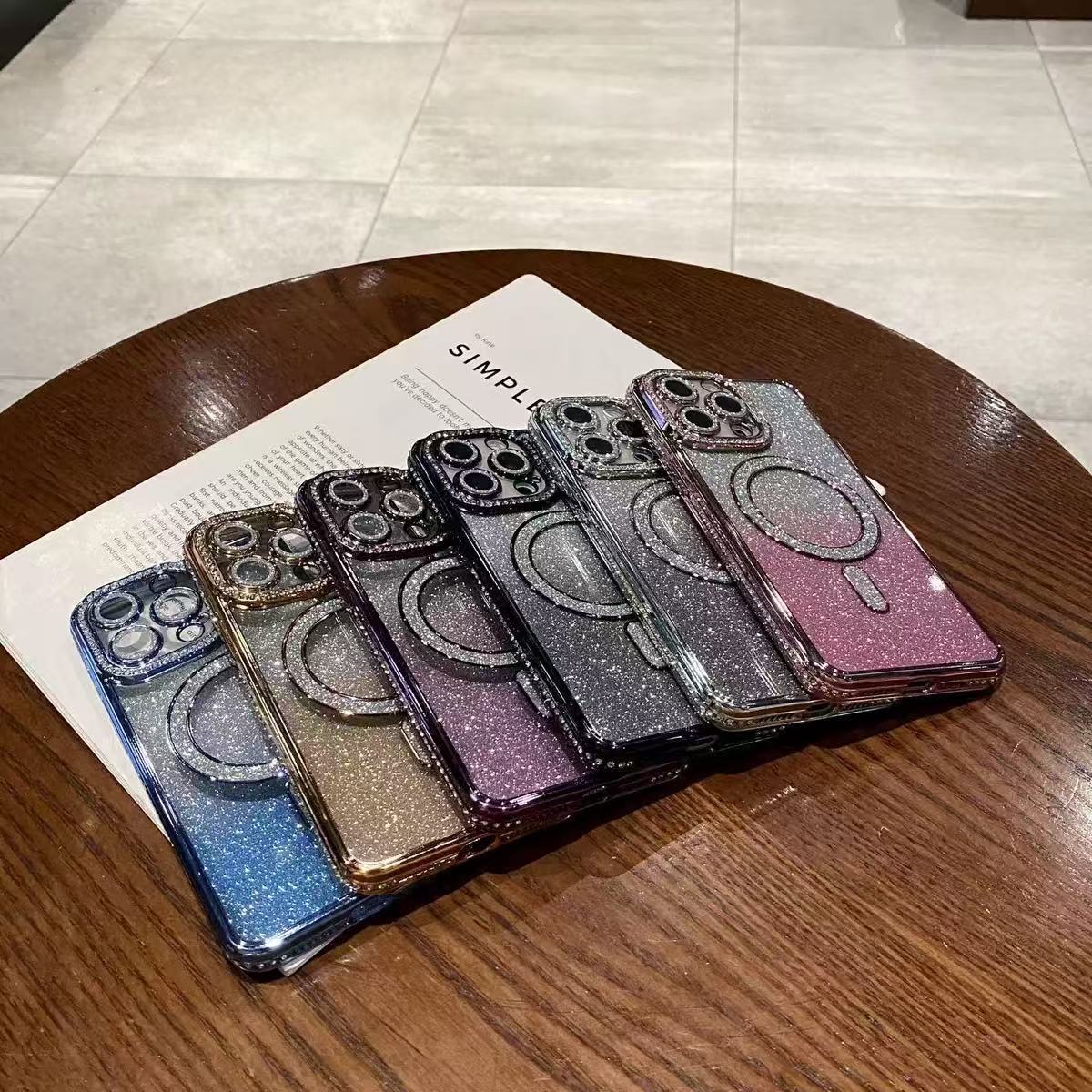 Multicolor Shockproof Magnetic TPU Phone Case with Rhinestones and Heat Dissipation - Teleplus