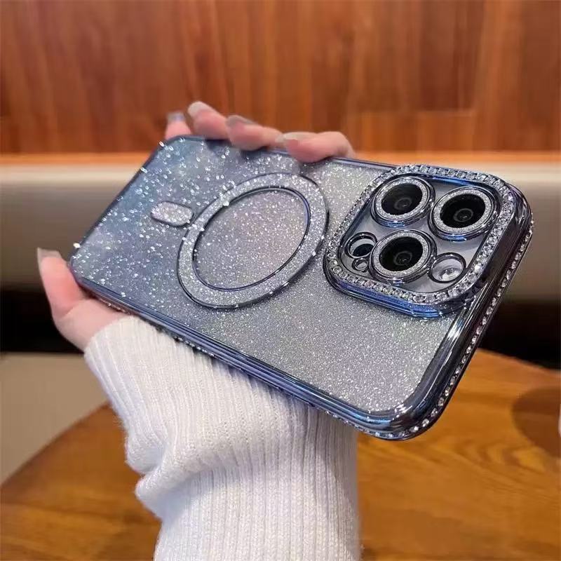 Multicolor Shockproof Magnetic TPU Phone Case with Rhinestones and Heat Dissipation - Teleplus